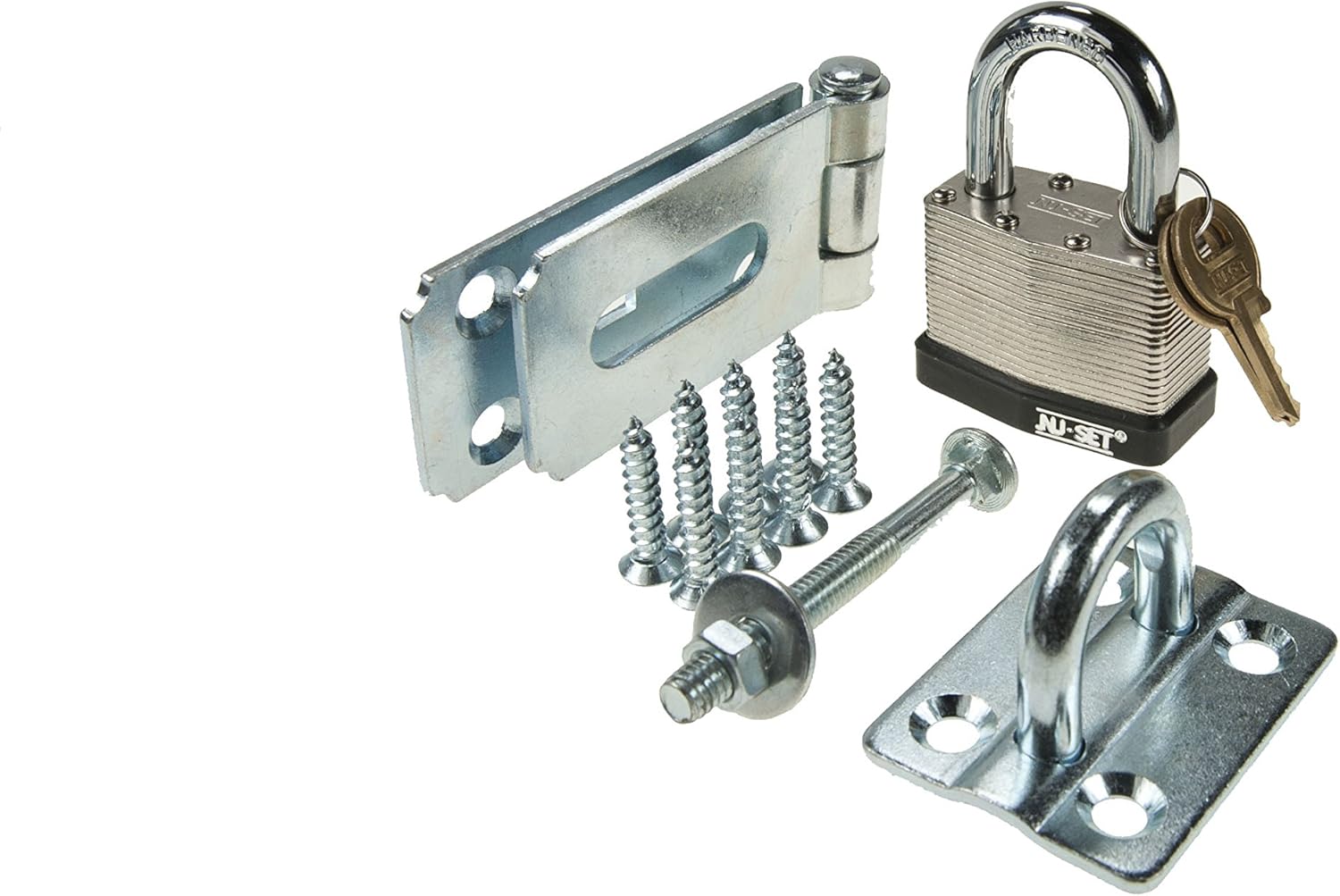 NUSET Lock 7 1/4" Single Hinged Hasp and Laminated Steel Heavy Duty