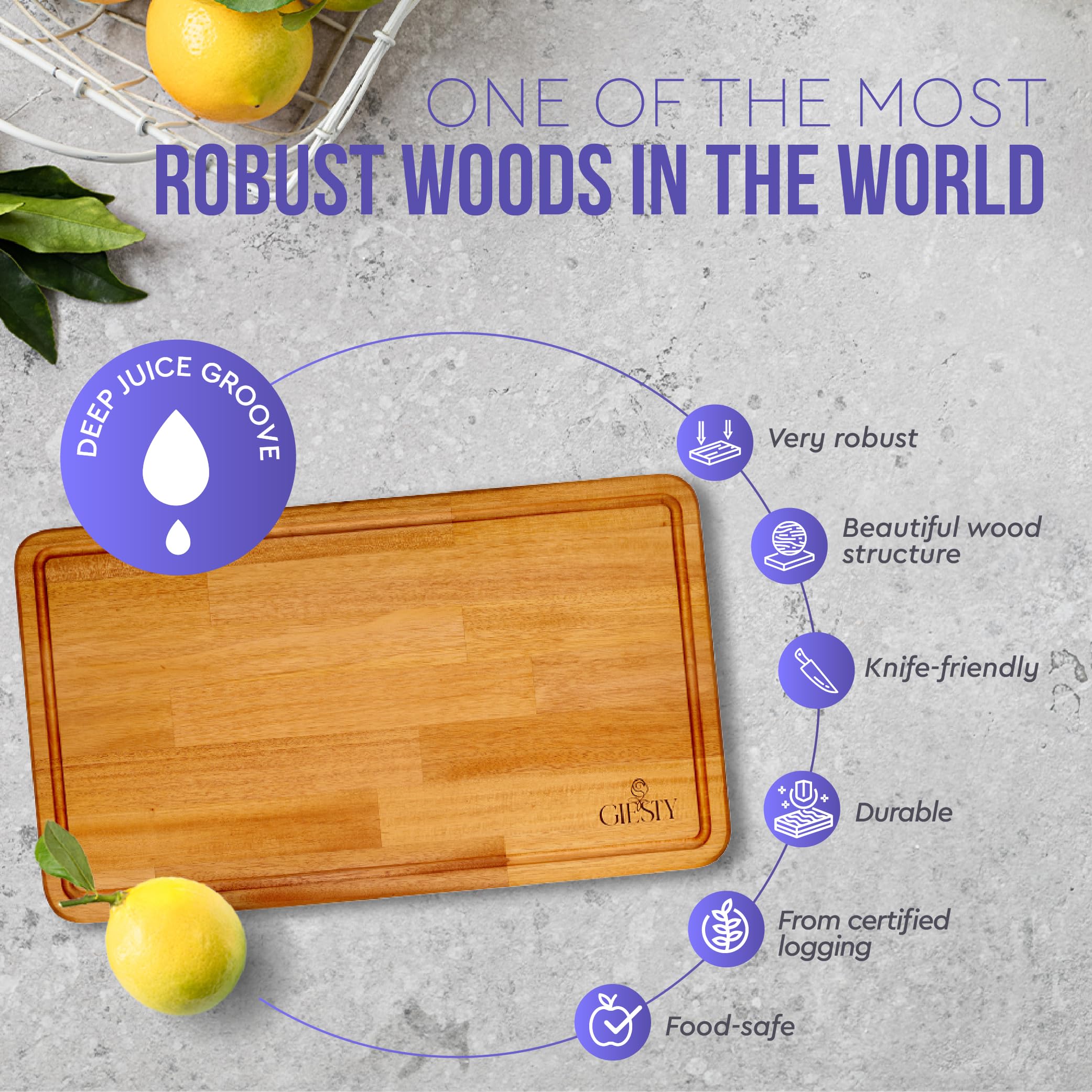 Schneidebrett für die Küche, reversibles Holz-Hackbrett chopping board mit Saftrillen und Griffen, Acacia oder RedWood, Holz-Hackblock (Redwood, 52x30x3,5cm)