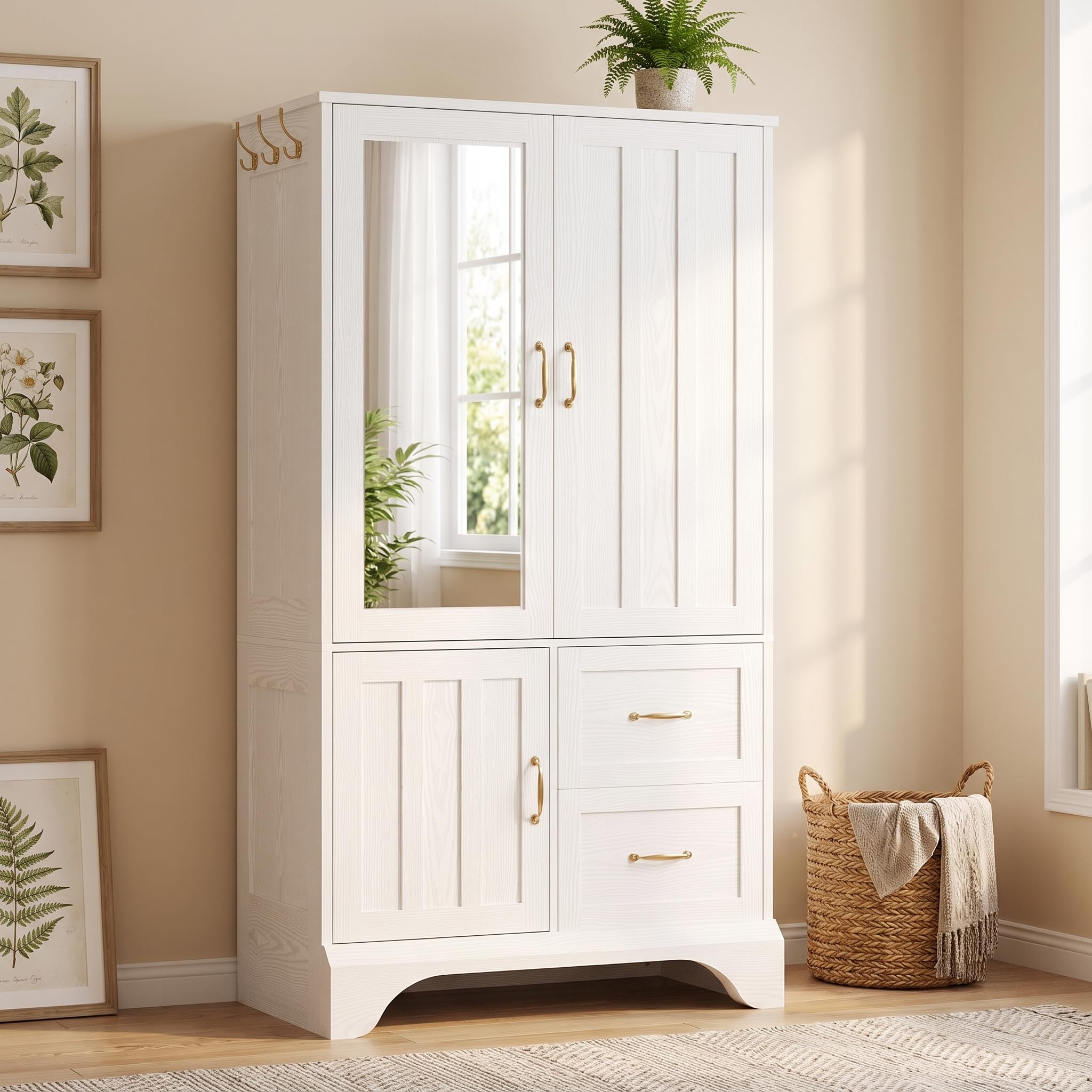 Amazon.com: LIKIMIO Armoire Wardrobe Closet with Mirror and 3