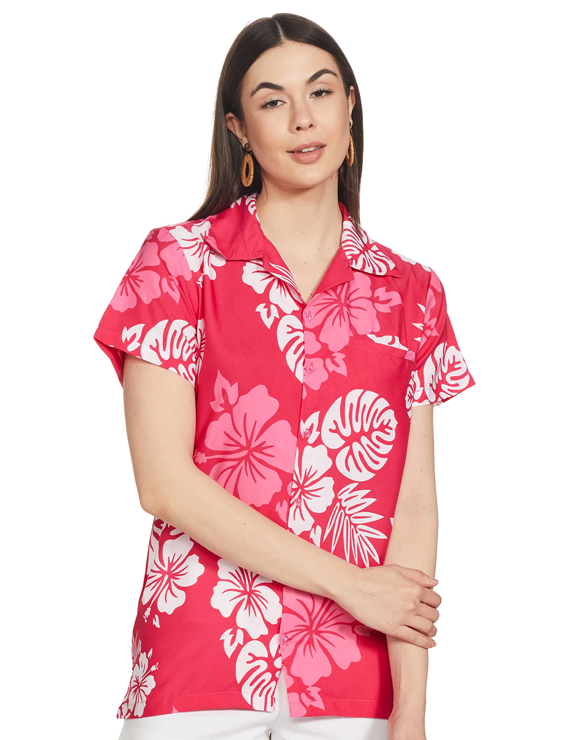 StyloreWomens Hawaiian Shirt Short Sleeve Blouse Flamingo Black Pink 3XL