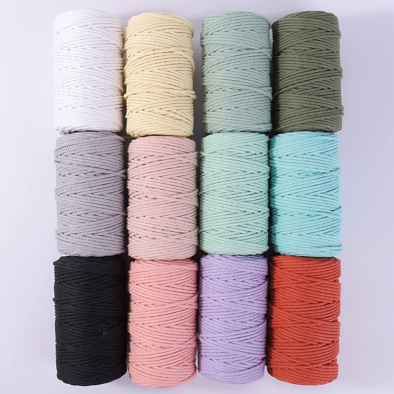 Hellblaue Makramee-Schnur, 4 mm x 90 m, farbiges Baumwollseil, Bastelschnur, Bunte Baumwollschnur zum Aufhängen, Pflanzenaufhänger, Basteln, Stricken, dekorative Projekte