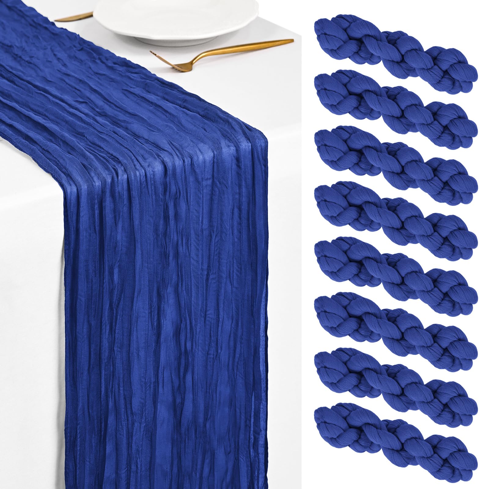 Showgeous 8 Pack Royal Blue Cheesecloth Table Runner 45x275cm Boho Gauze Cheese Cloth Table Runners Romantic Rustic Sheer Table Decorations for Wedding Party Baby Shower Birthday Holiday Home — image 1