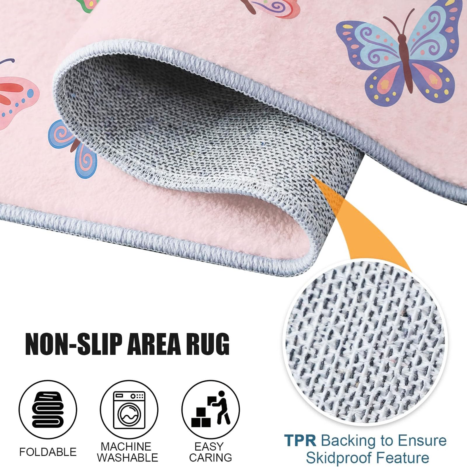 Tapis de Couloir Long 80 x 180 cm, Rose Tapis Cuisine Antidérapant Lavable, Minimaliste Élégant Animaux Mignon Papillon Tapis de Passage Doux pour Salon, Entrée, Balcon, Chambre Adulte Enfant