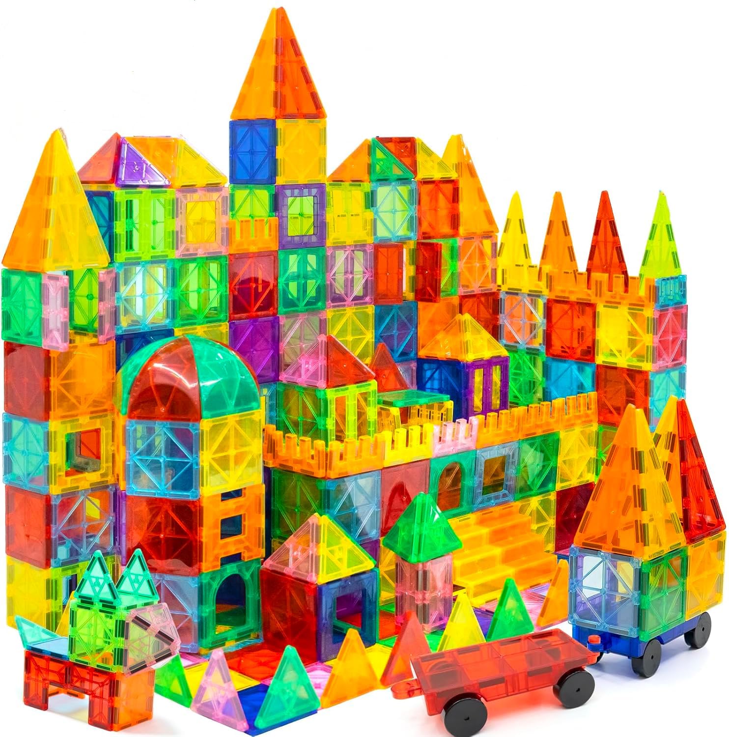 EchoPlan Magnetic Tiles,Deluxe 130 PCS Magnetic Blocks with 2 Cars,Magnet Tiles Building Blocks Set,STEM Preschool Sensory Educational Toys Gifts for Toddlers Kids Boys 3 4 5 6 7 8 9+ Year Old