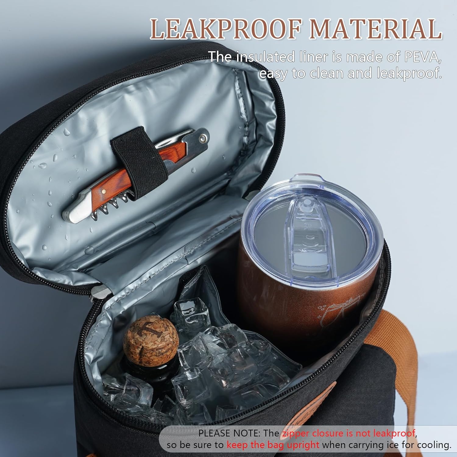MELOTOUGH 2 Bottle Insulated Wine Cooler with 2 Stainless Steel Glasses Portable Tote Bag Gift for Wine Lovers, Black