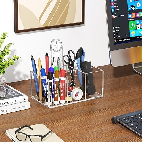 Miniatura 6 de HIIMIEI Organizador de brochas de maquillaje transparente de acrílico con 6 ranuras para cosméticos, organizador de almacenamiento para encimera de