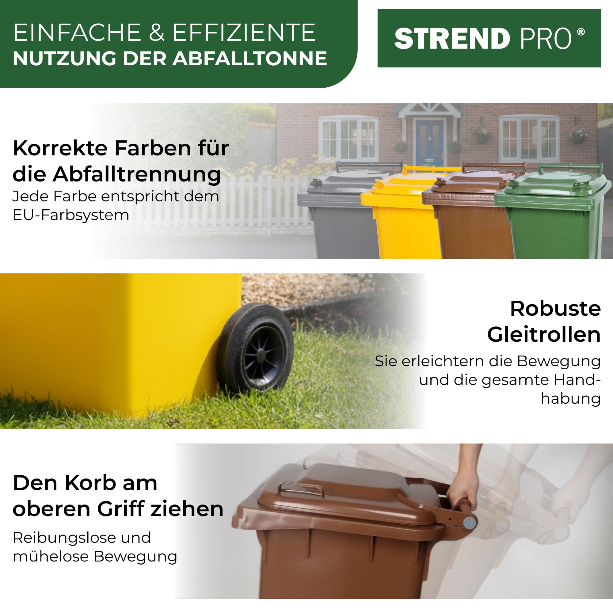 STREND PRO Mülltonne 120L Grau mit Deckel & Rädern