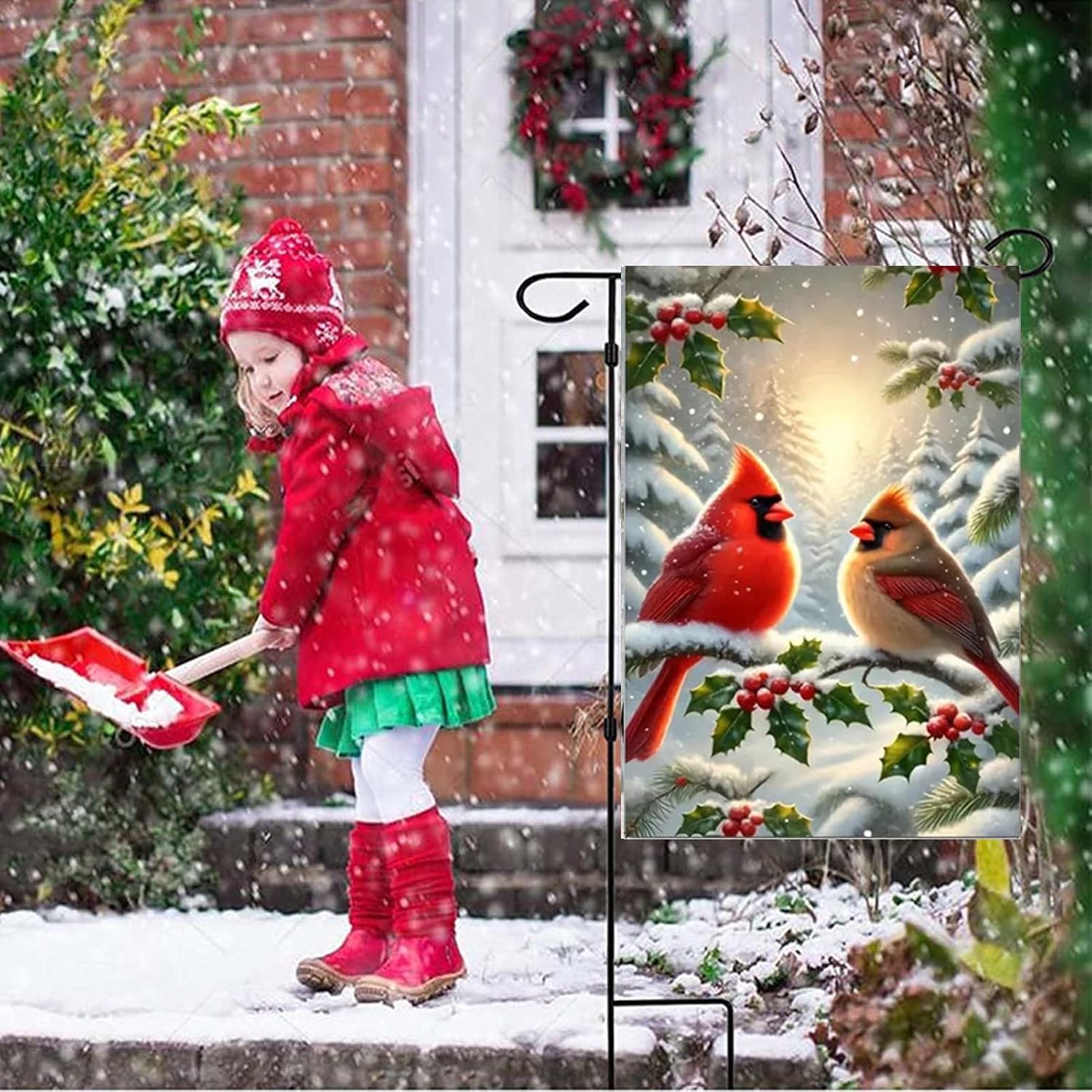 Winter Cardinal Garden Flag 12x18 Double Sided, Burlap Holiday Xmas Garden Flags Winter Outdoor Decorations Small Christmas Yard Lawn Flags for Outside - Image 6