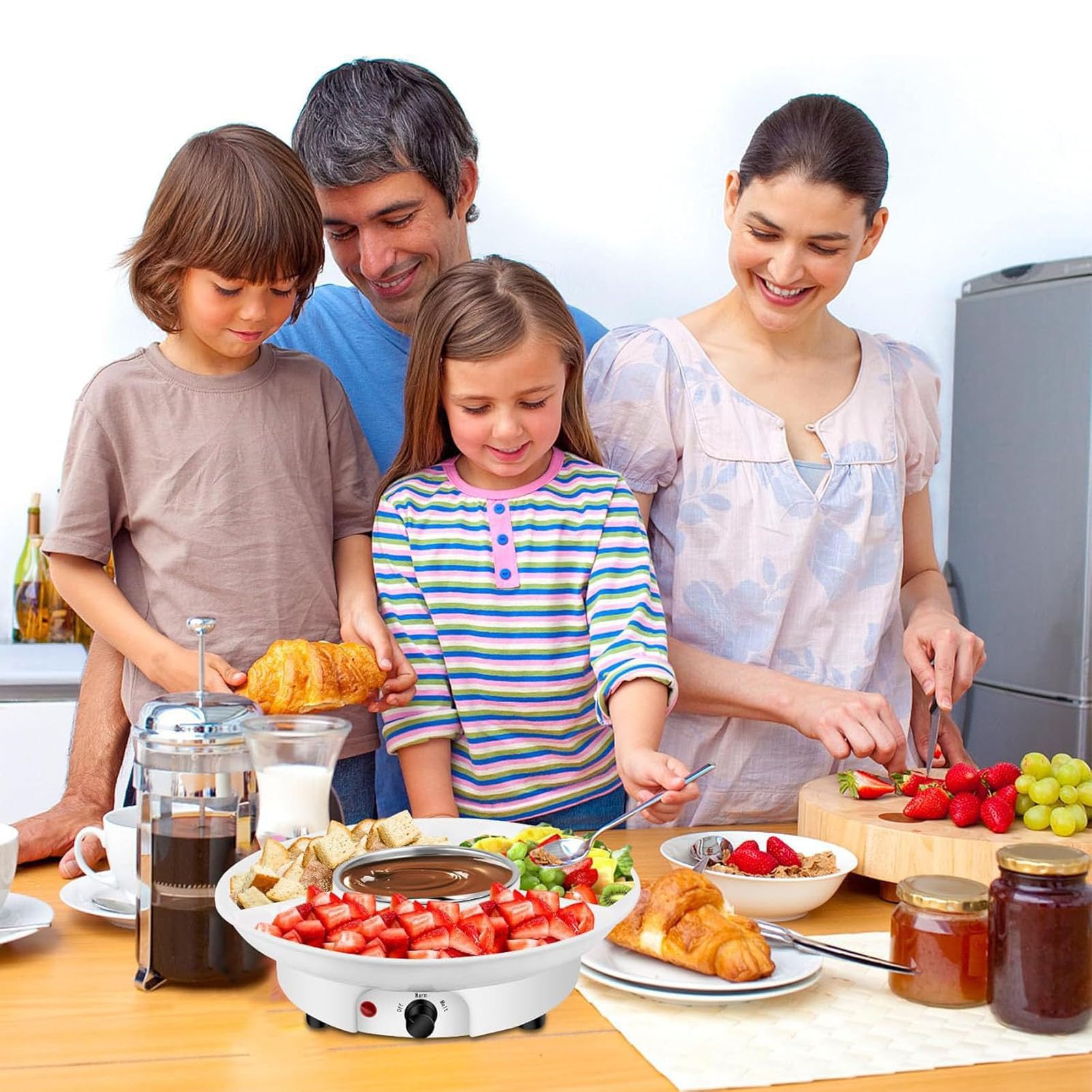 Dpofirs Juego de Olla Eléctrica para Fondue, Kit de Fondue de Chocolate con Olla Extraíble y 10 Tenedores para Derretir Chocolate y Hacer Postres, Enchufe Europeo de 220 V (Enchufe de la UE 220V)