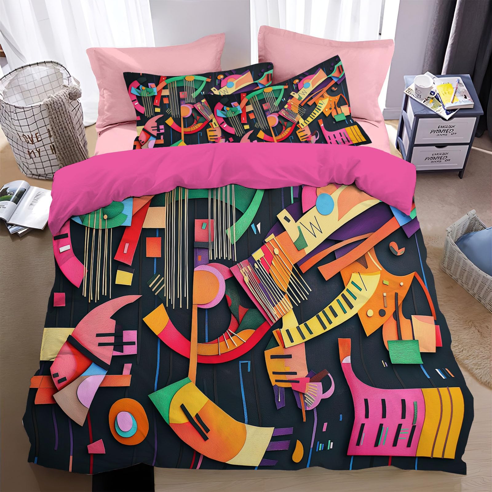 Duvet Cover Microfibre 140x200cm géométrique abstraite avec 2 taies d'oreiller 65x65 cm