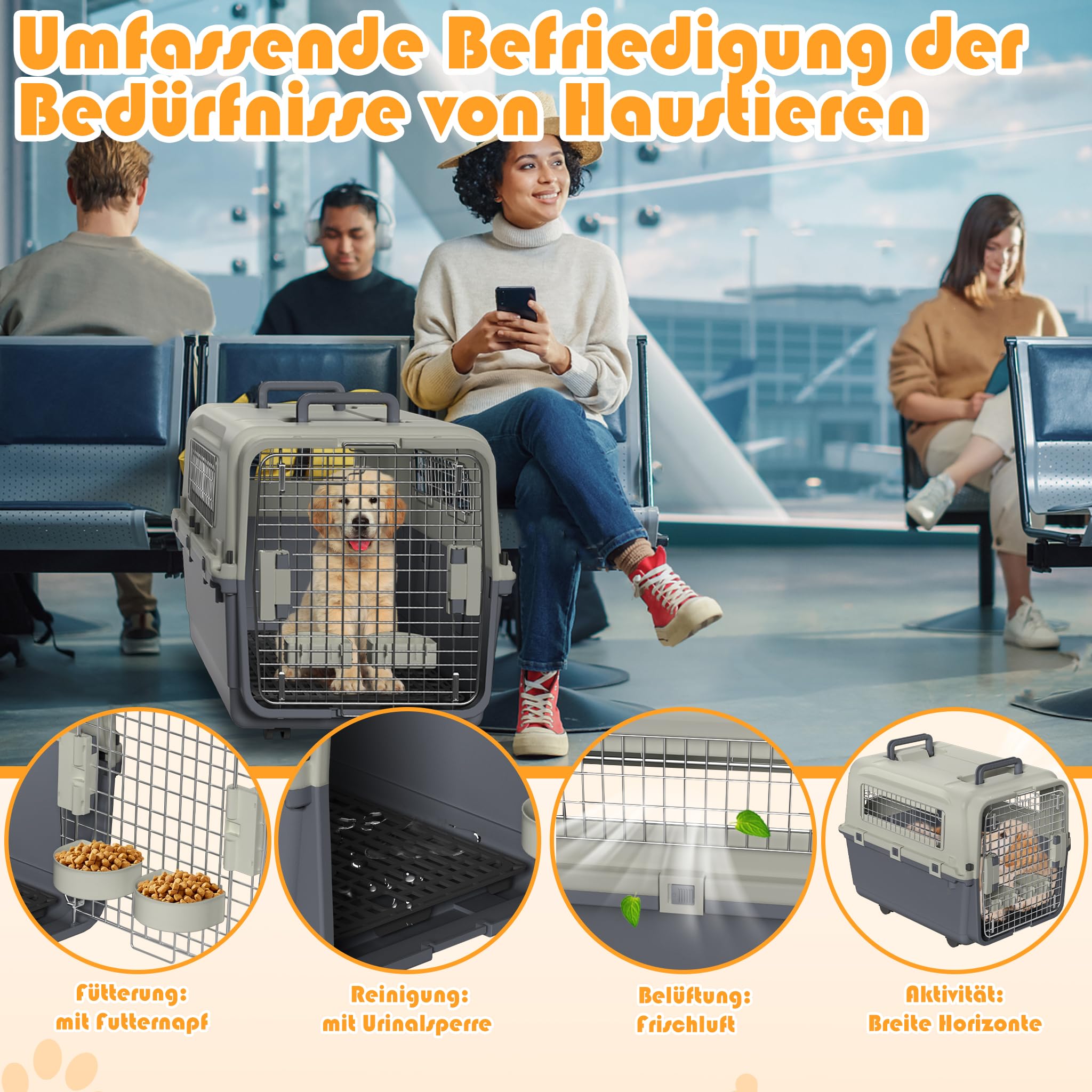 LZQ Contenitore per il trasporto di gatti, cani e animali, in plastica, per il trasporto di piccoli animali, coniglio (lunghezza 67 x larghezza 51 x