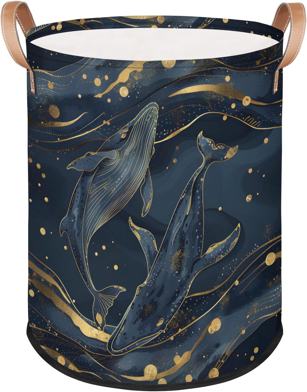 Golden Whale Laundry Basket Foldable Storage Baskets Round Laundry Hamper With Handle for Gift Baskets/Laundry Storage/Bedroom and Utility Room Storage Bins Watercolor Whale