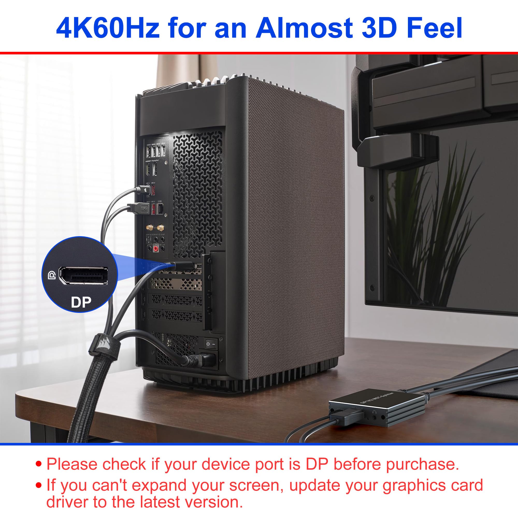 Adattatore DisplayPort a HDMI Dual - Splitter DP per monitor dual 4K @60Hz con display esteso MST 1 in 2 uscite Hub per PC, scheda grafica e altro
