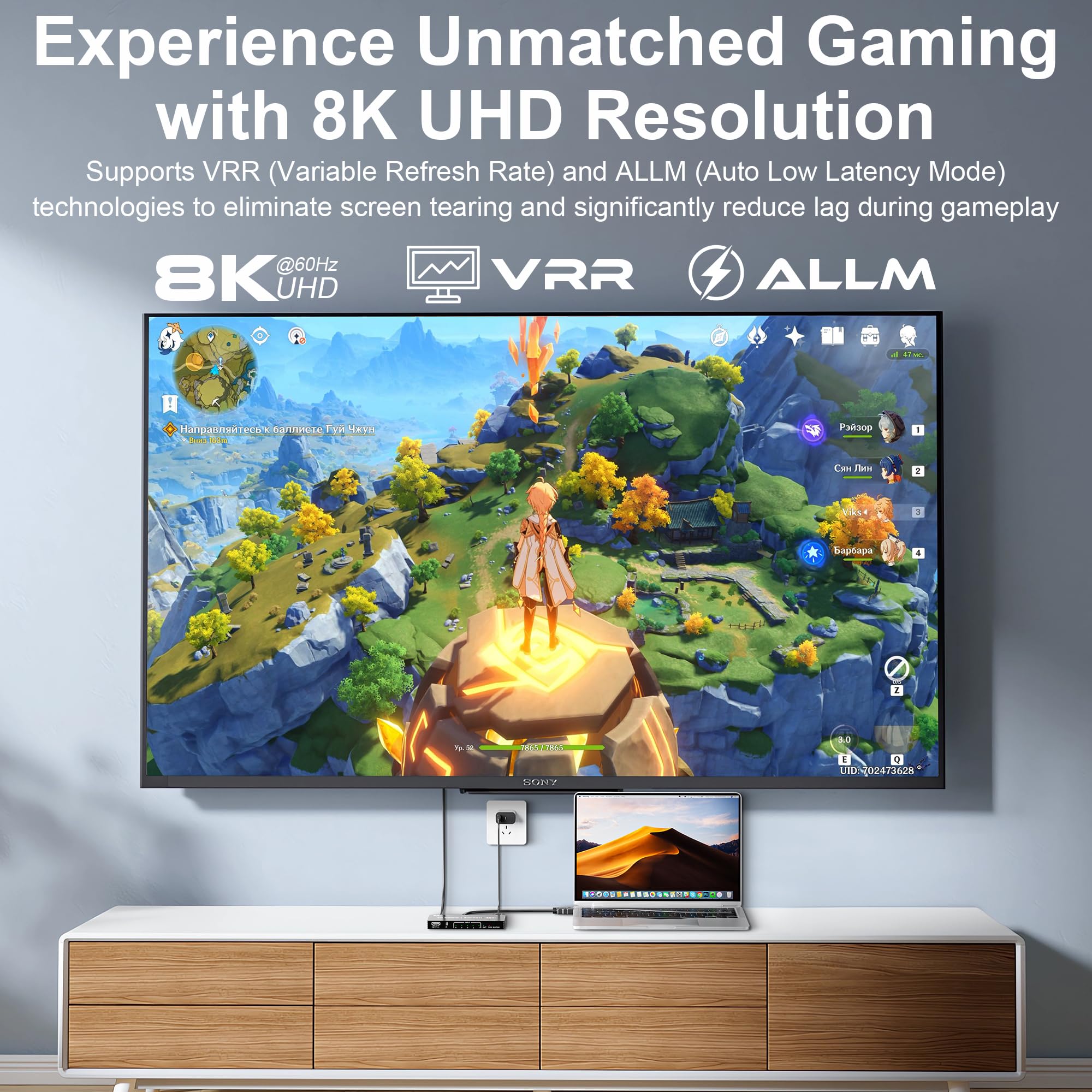 Switch HDMI 2.1 8K 60Hz 4K 120Hz, 8K Switch HDMI 5 Ingressi 1 Uscita con Telecomando IR, Selettore Hub a Selezione Automatica 5 Porte Supporto 8K 60Hz 48Gbps VRR HDCP2.3 HDR10 per Xbox Series X PS5