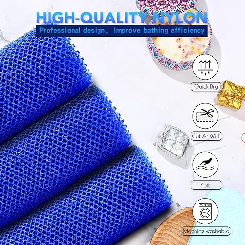 Vista 145 de Juego de ducha de 3 piezas de red exfoliante africana de estilo brillante, esponjas de baño largas para una piel suave y refrescada, el brillo