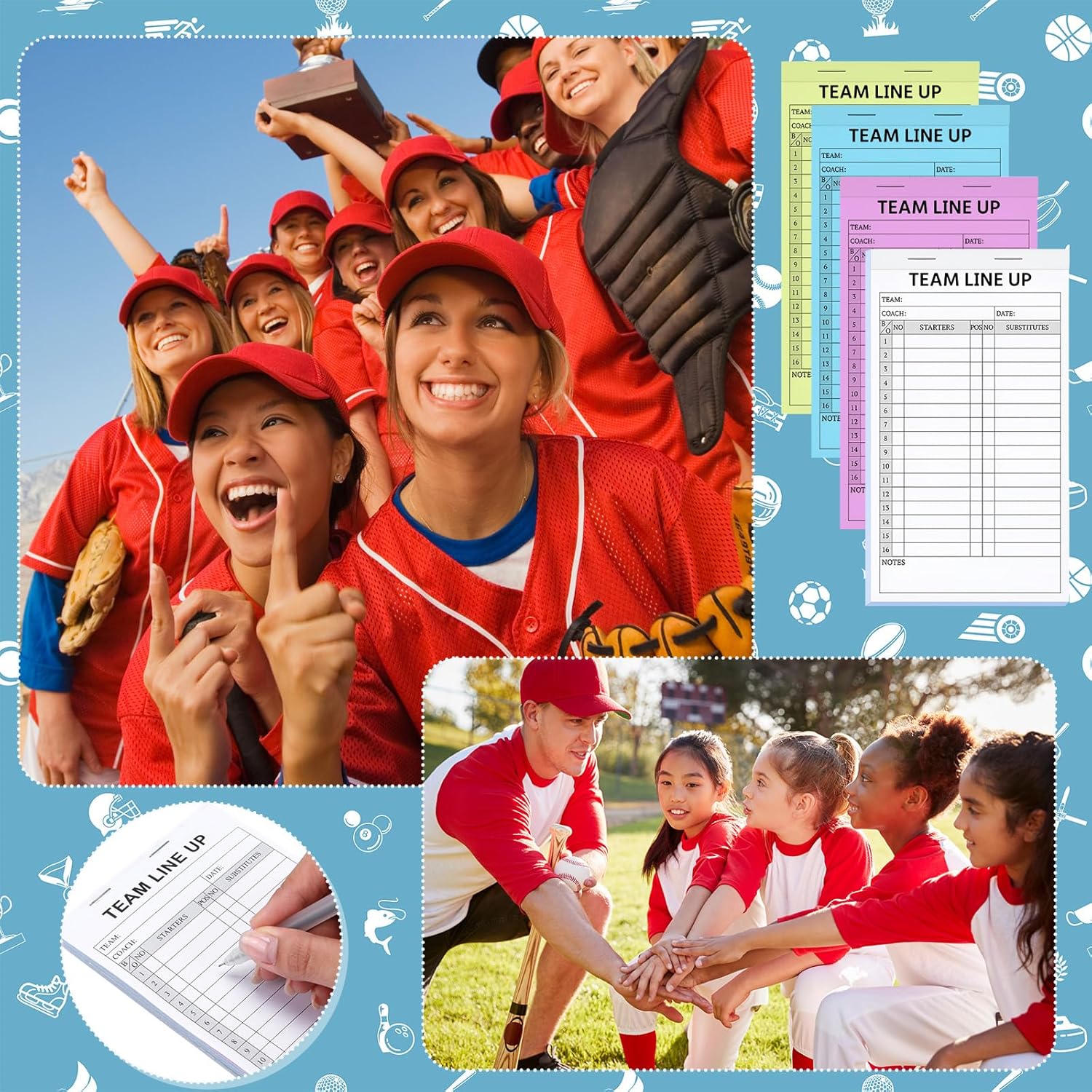 360 Sets 12 Pack Baseball Softball Lineup Cards 4 Part Carbonless Copies 30 Games with 16 Player Roster Line up Sheets with Backboard for Coaches Team Sports 4.5×8 inch Coaching Accessories