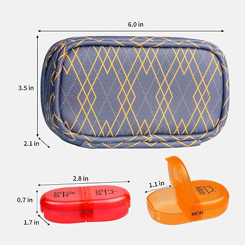 Miniatura 2 de Serfeymi Pastillero semanal de viaje 2 veces al día AM PM pastillero arcoíris mejorado 7 días con cremallera portátil, pastillero de piel sintética,