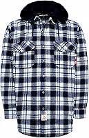 Vista 9 de BOCOMAL Camisas con capucha FR, camisas de franela a cuadros, con botones, resistentes al fuego, camisas de franela resistentes a la llama, chaqueta