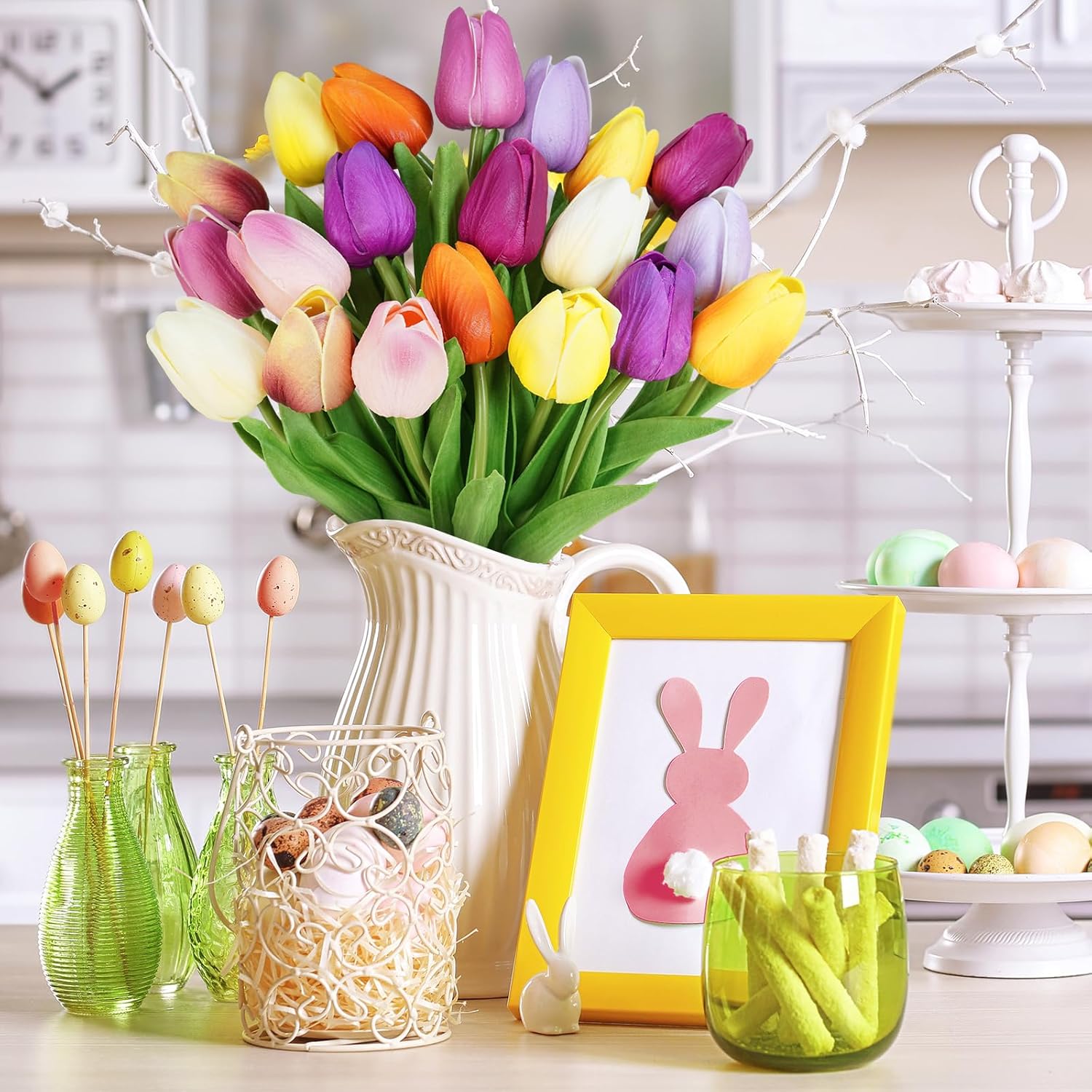 Winlyn 20 Pcs 10 Colors Artificial Tulip Flowers Stems Real Touch PU Tulips Multicolor Fake Tulip Bouquets Wedding Easter Spring Floral Arrangements Home Table Decorations - Image 8