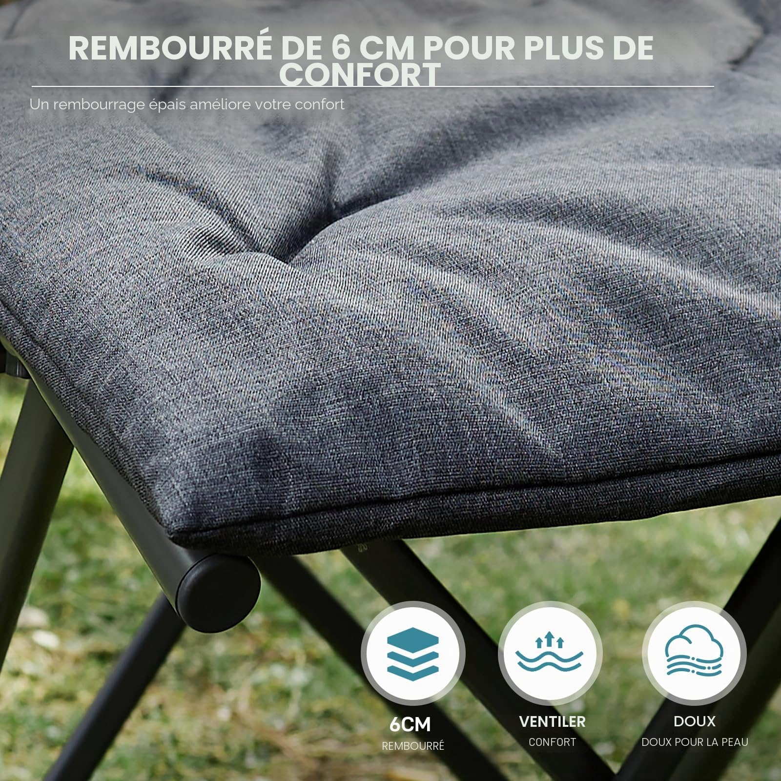 EVER ADVANCED Repose-pieds de camping pliable ergonomique pour salon, repose-pieds de jardin pliable, repose-pieds léger avec sac de transport pour chambre à coucher, jardin, terrasse, extérieur, gris