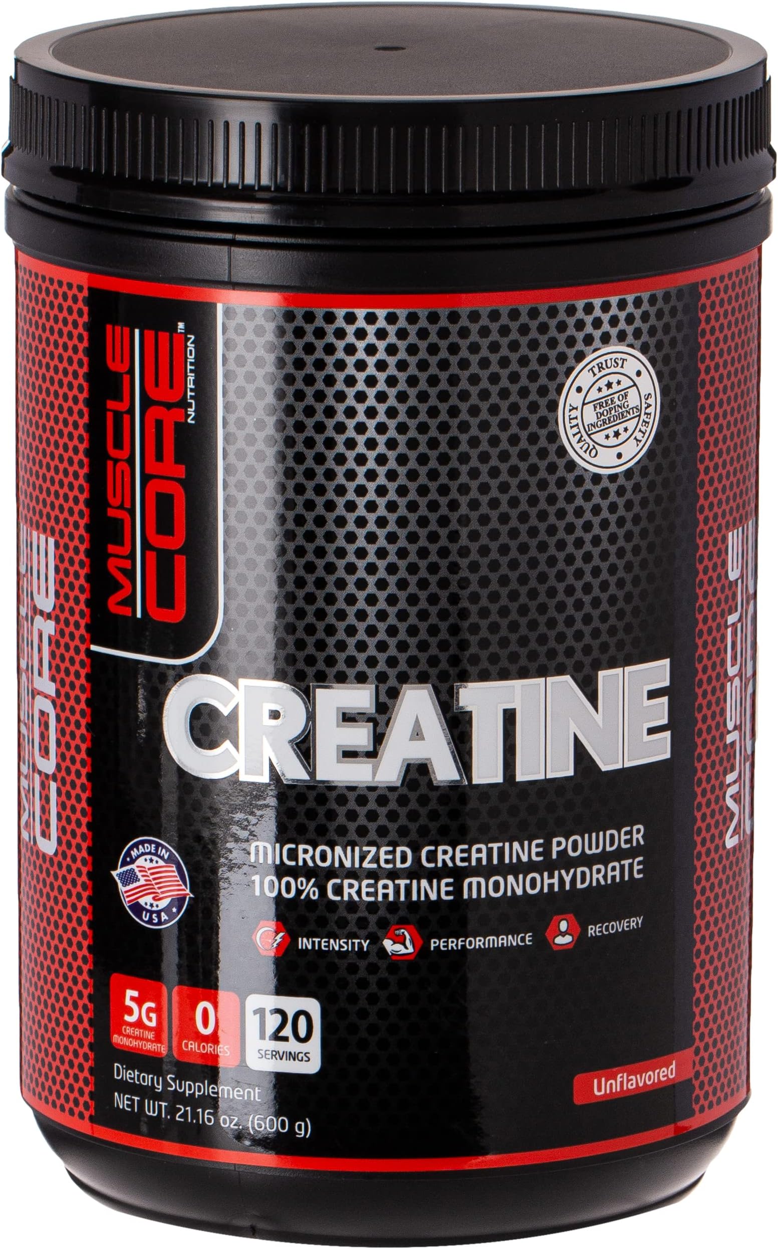 Muscle Core Creatine Monohydrate Powder 600g – 120 Servings, 100% Pure Micronized Creatine for Strength, Muscle Growth, Power & Faster Recovery – Zero Calories, Unflavored