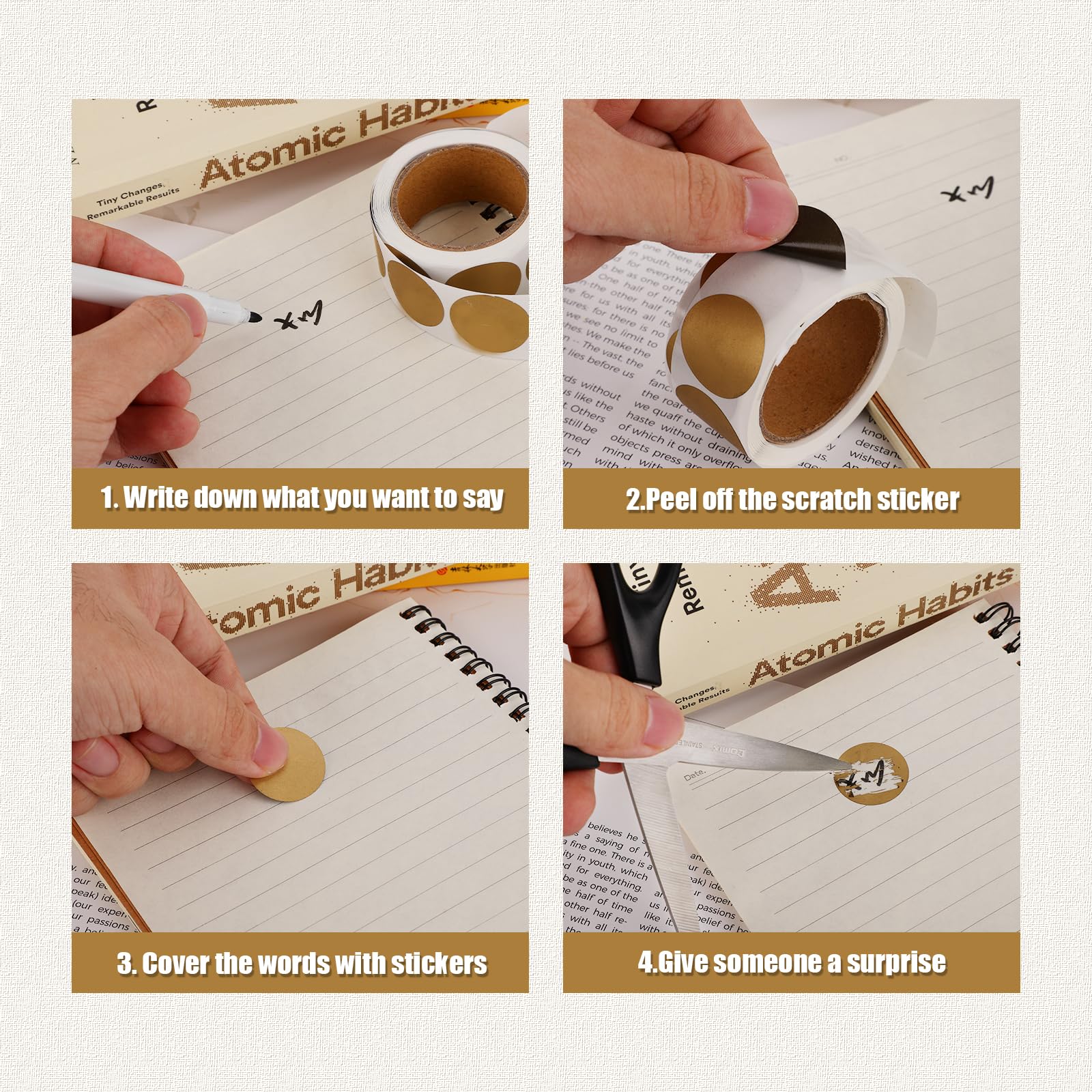 Autocollants à Gratter - 300 Pièces - Formes Ronde Et Rectangle - Pour Cartes Cadeaux, Surprises DIY - Or, Argent, Rose
