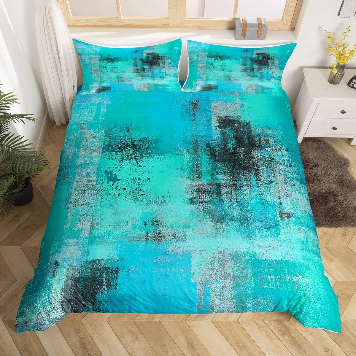 Erosebridal Teal Ombre Bedding Sets King Blue Grunge