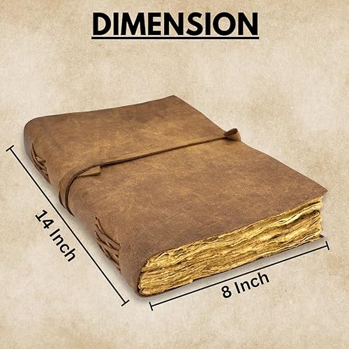 Miniatura 3 de VIMOKSHA Diario de cuero genuino (14 x 8.5 pulgadas con cierre de correa de cuero)  Papel antiguo hecho a mano con borde de cubierta  Diario de