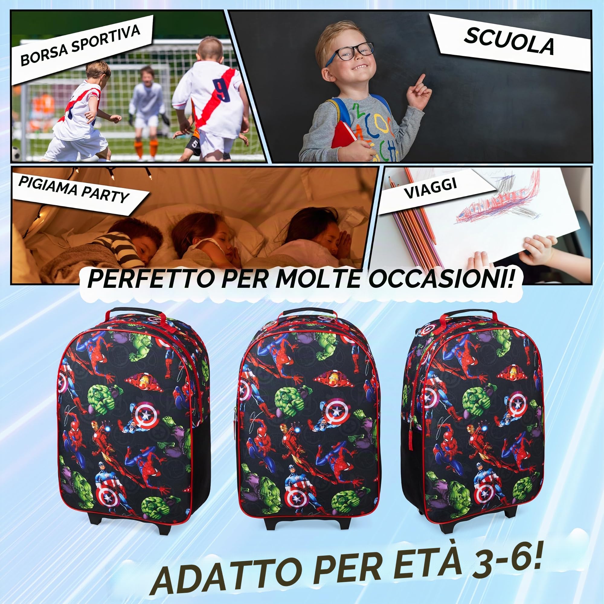 Marvel Valigia Bagaglio A Mano Spiderman Trolley Bambino Valigia per Bambini da Viaggio 2 Ruote Trolley Cabina Leggero Gadget Avengers Spider Man Ufficiale (Avengers)