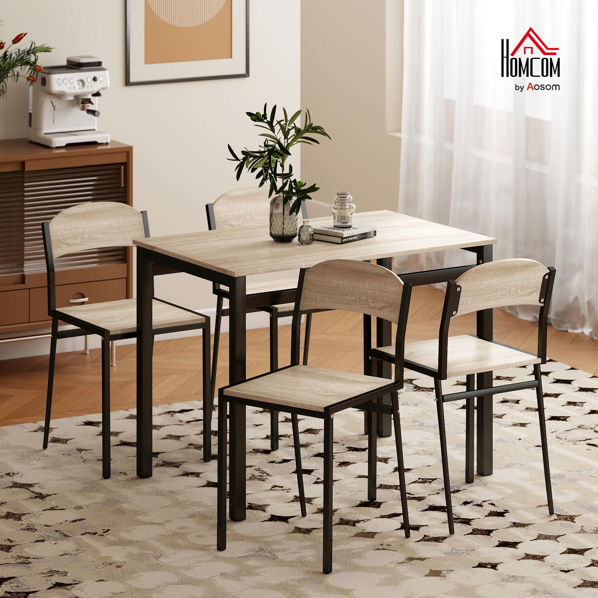 HOMCOM Ensemble Table à Manger 5 Pièces avec 4 Chaises Chêne Noir