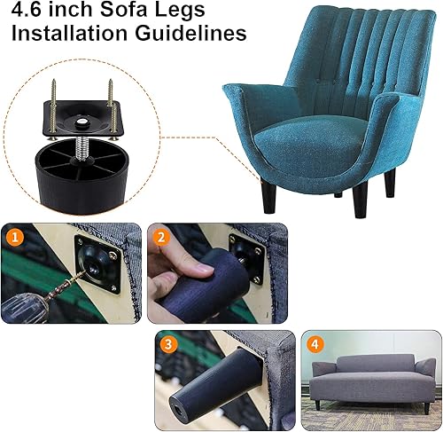 Miniatura 3 de GGLTECK Patas de sofá, patas de sofá de 4.6 pulgadas, patas de sofá de plástico cónicas y patas de silla, rosca M8 (métrica de 0.315in), patas de