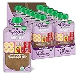 Plum Organics Mighty Builder Organic Toddler Food - Banana, White Bean, Strawberry, and Chia - 4 oz Pouch (Pack of 12) - Organic Fruit and Vegetable Toddler Food Pouch