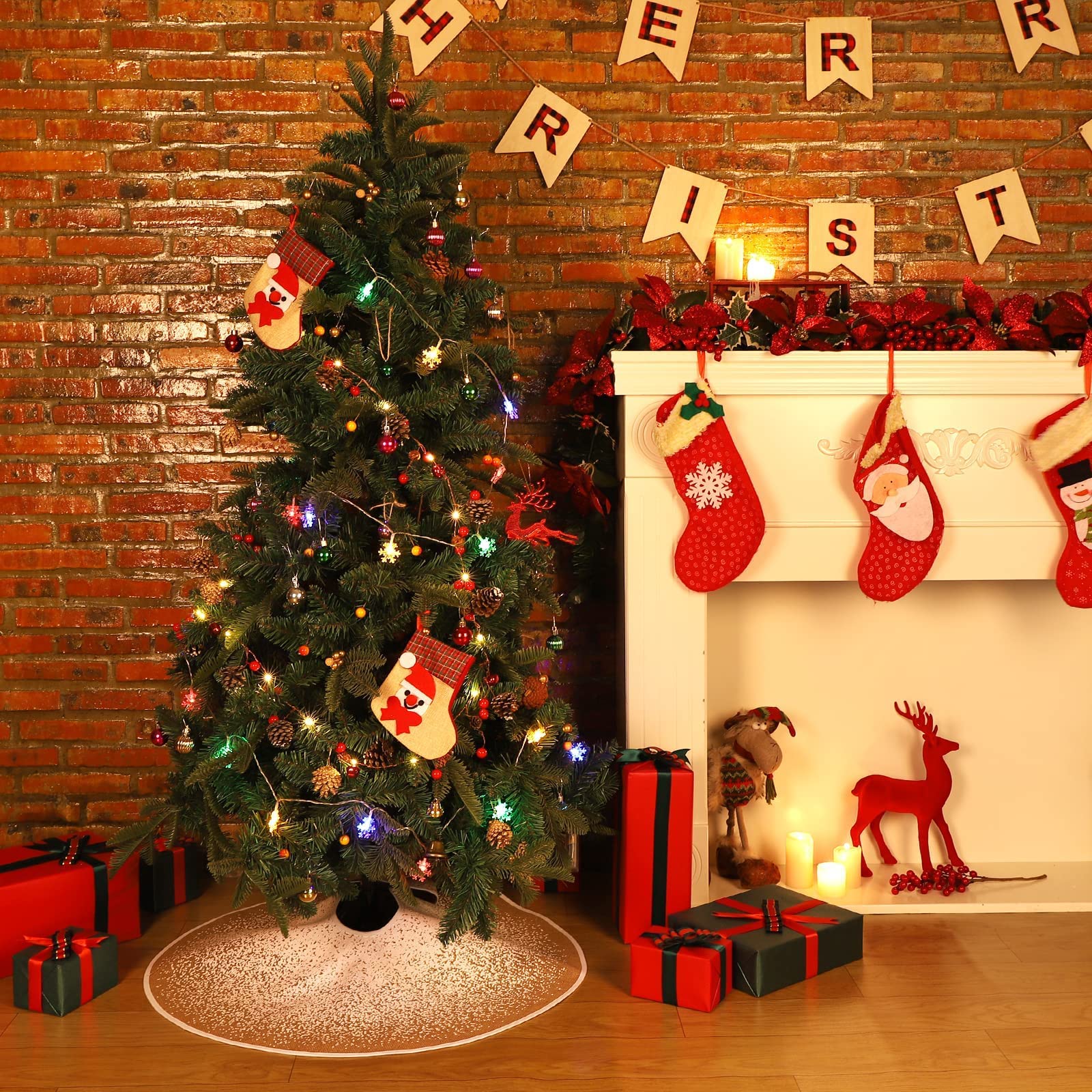 Jupe de sapin de Noël 75 cm toile de jute paillettes blanches flocons de neige N&T NIETING