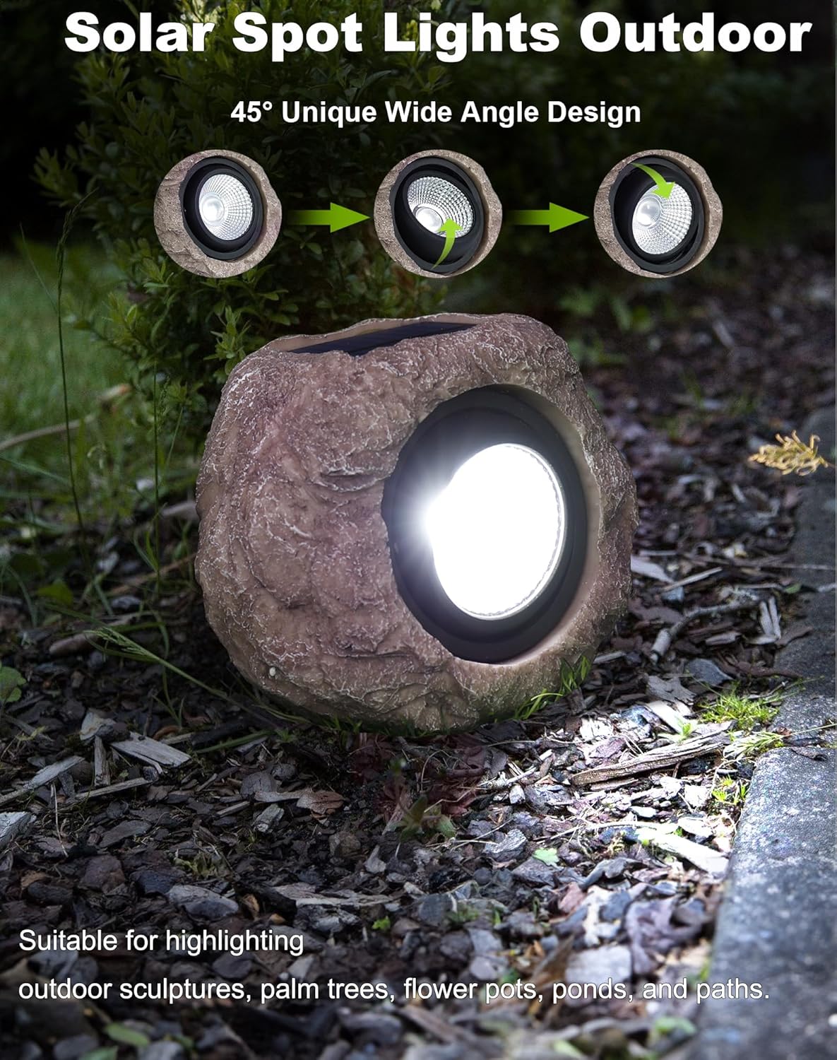 Outdoor Solar rock lights,IP65 Waterproof LED Super Bright spotlights, suitable for house exteriors, stairways, garden statues, sidewalks, pond rock landscapes, and palm tree display lighting- 2Pcsk