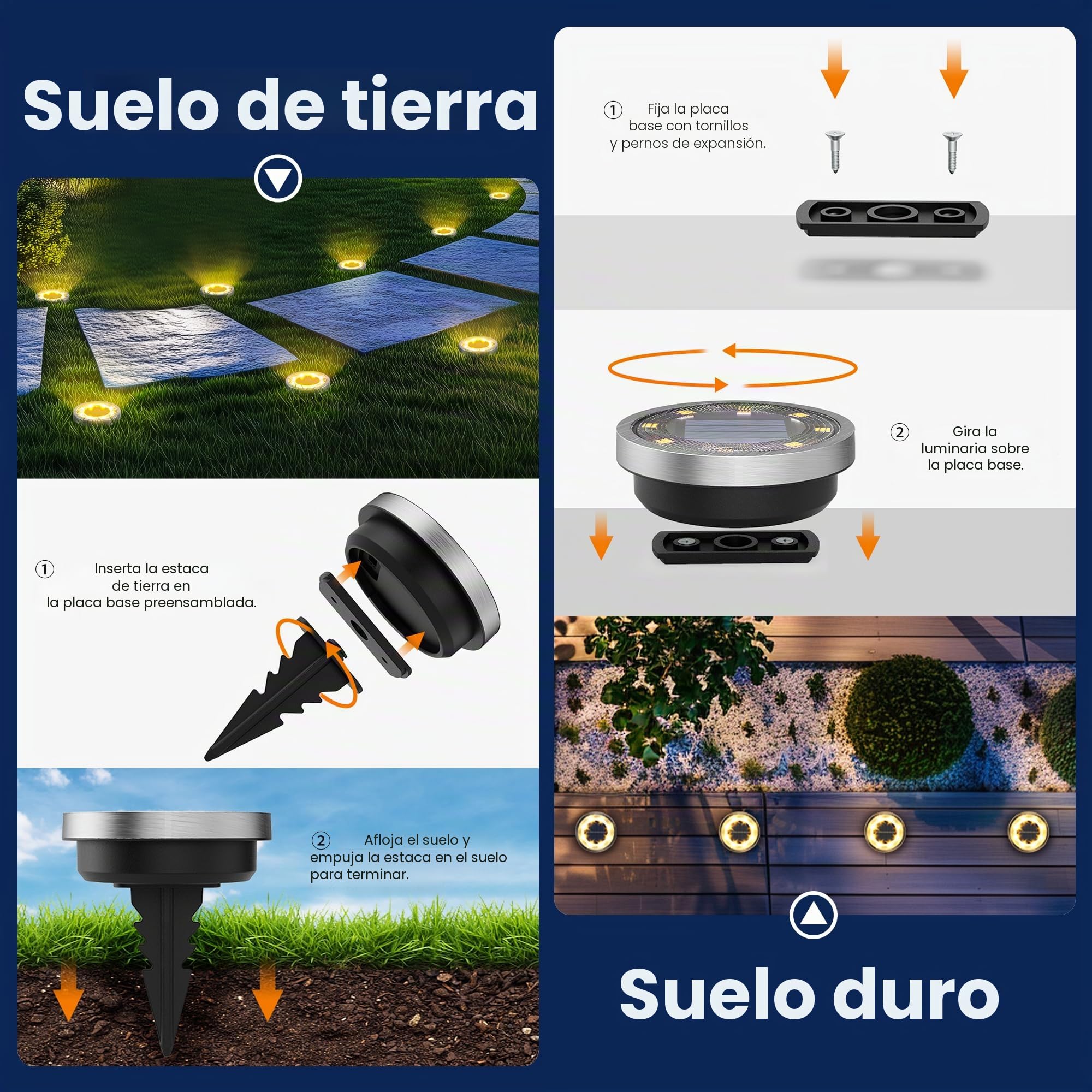 Solpex 10 lámparas solares de suelo para exteriores, 8 luces LED solares para exterior, jardín, resistentes al agua, luces solares para jardín, luces solares LED para exteriores, patio, terraza y
