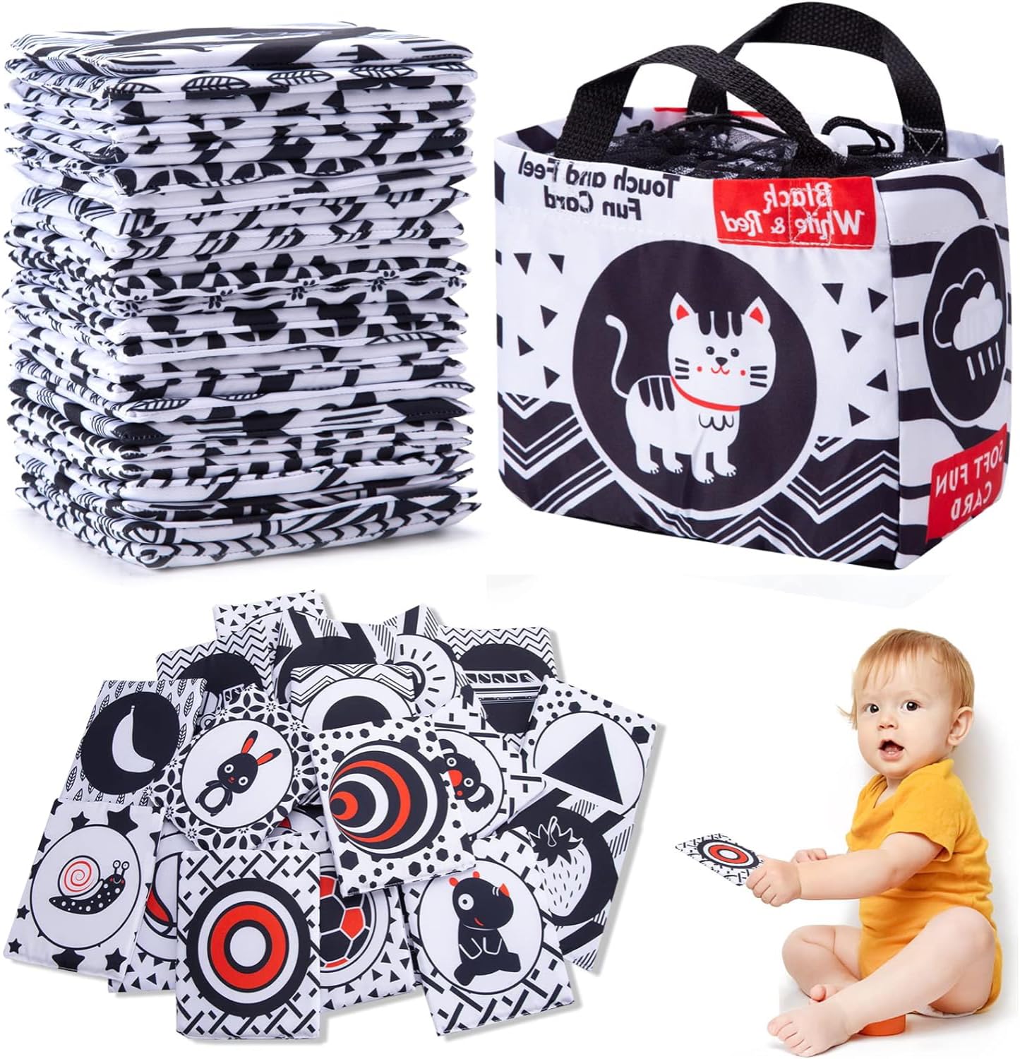 KINDLUME Espejo Bebé, Libro Sensorial Bebé, Juguete de Tela, Tarjetas de Contraste Bebé con 6 Lados y Espejo de Seguridad, Plegable 2 en 1 para Tummy Time, para Recién Nacidos 0-12 Meses