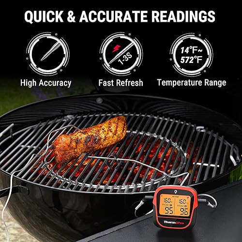 Miniatura 2 de ThermoPro Termómetro digital inalámbrico para carne de 450 pies, termómetro de carne Bluetooth inalámbrico para carne de carne, termómetro ahumador