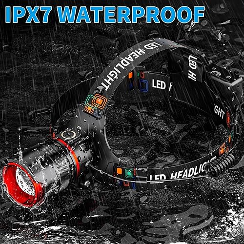 Miniatura 6 de Faros delanteros LED recargables, 90000 lúmenes altos con sensor de movimiento y zoomable, 12 modos, faro impermeable IPX7 para frente, ajustable en