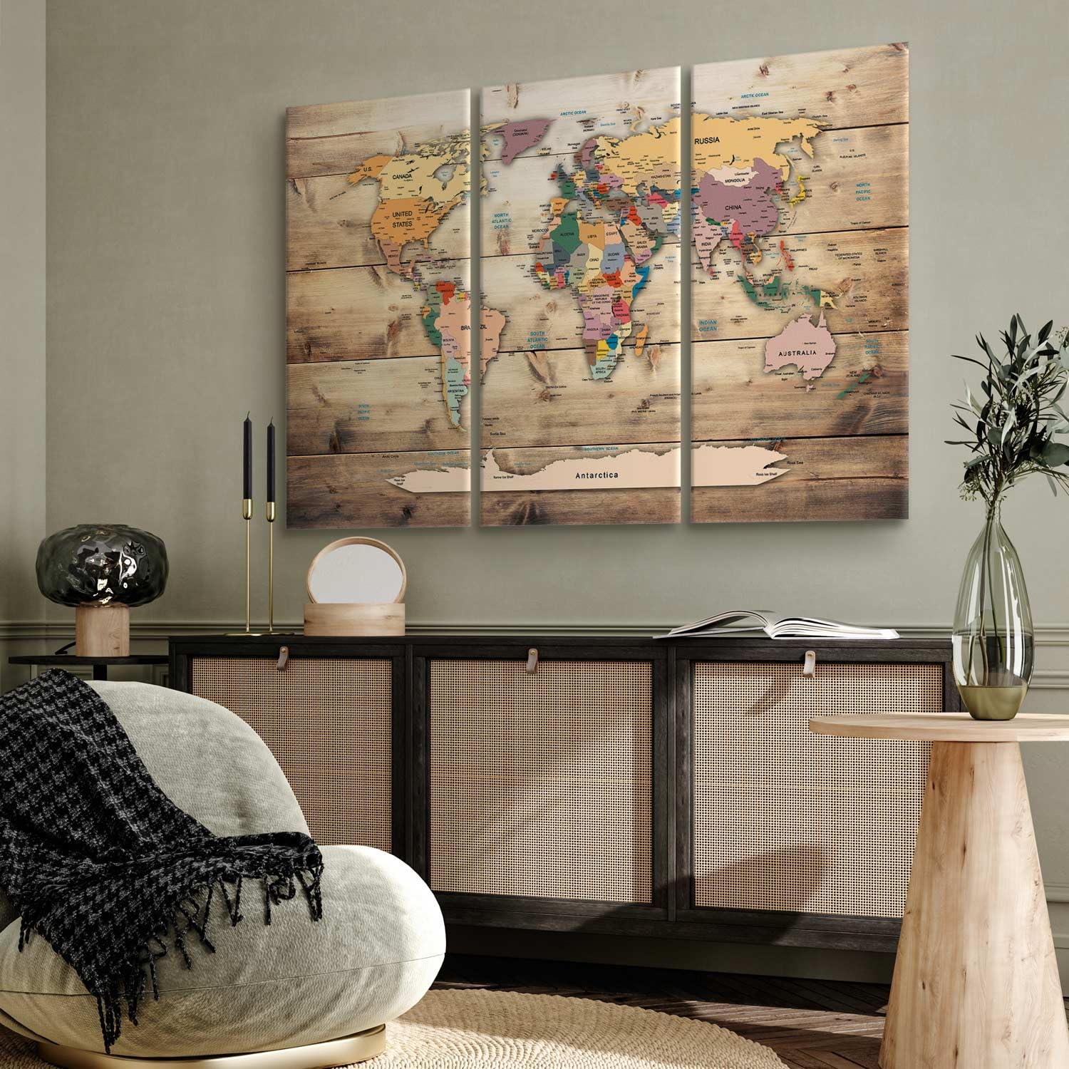 B&D XXL Cuadros Grand Tableau Décoration Murale Chambre, Monde, 120x80 cm