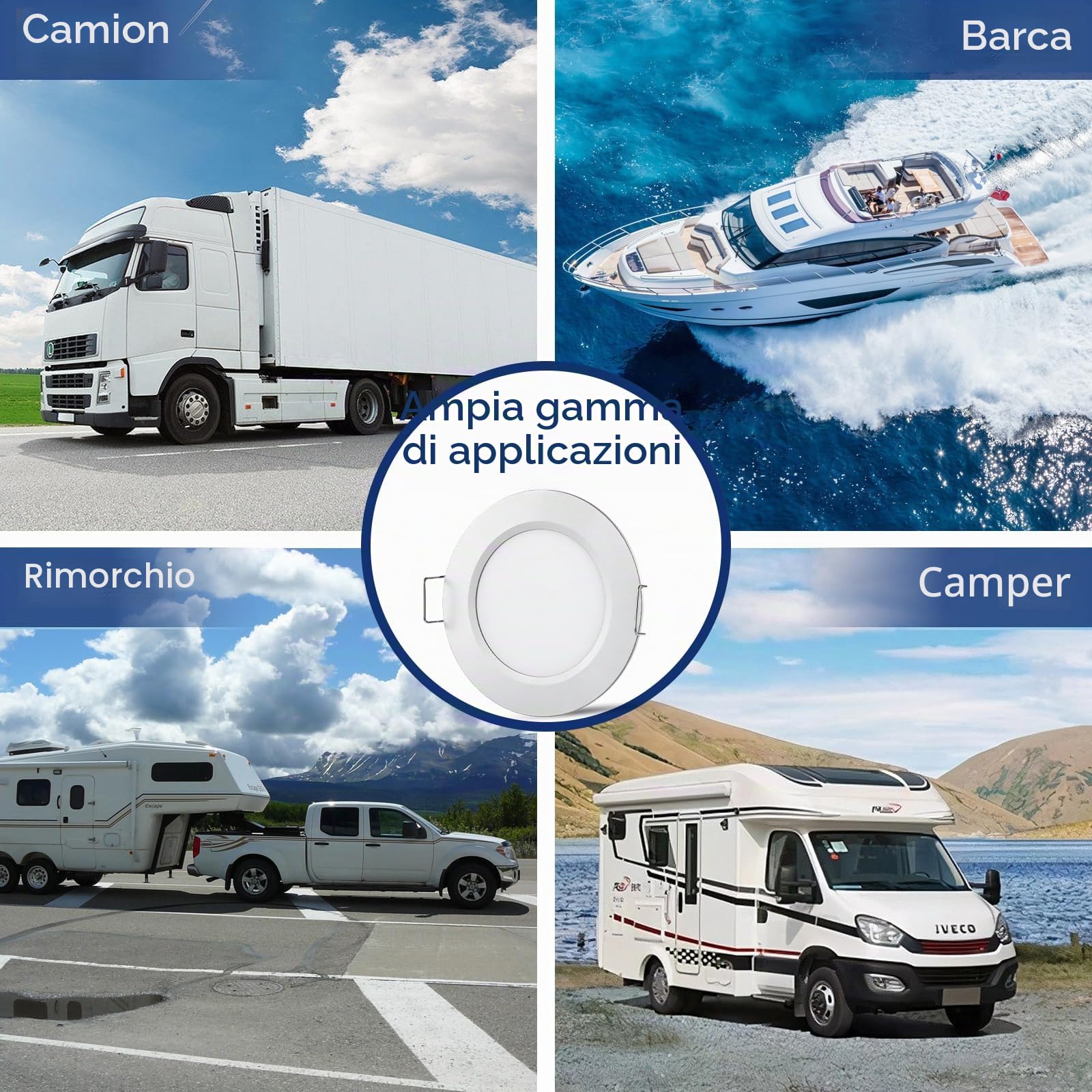 4 x Faretti da Incasso 12V LED Camper 2,5W 3000K Bianco caldo, Rotondo Luci da Soffitto Ø58-63mm 215lm Argento Dimmerabile per Barca Furgone Bagno Mobile Armadio (senza trasformatore)