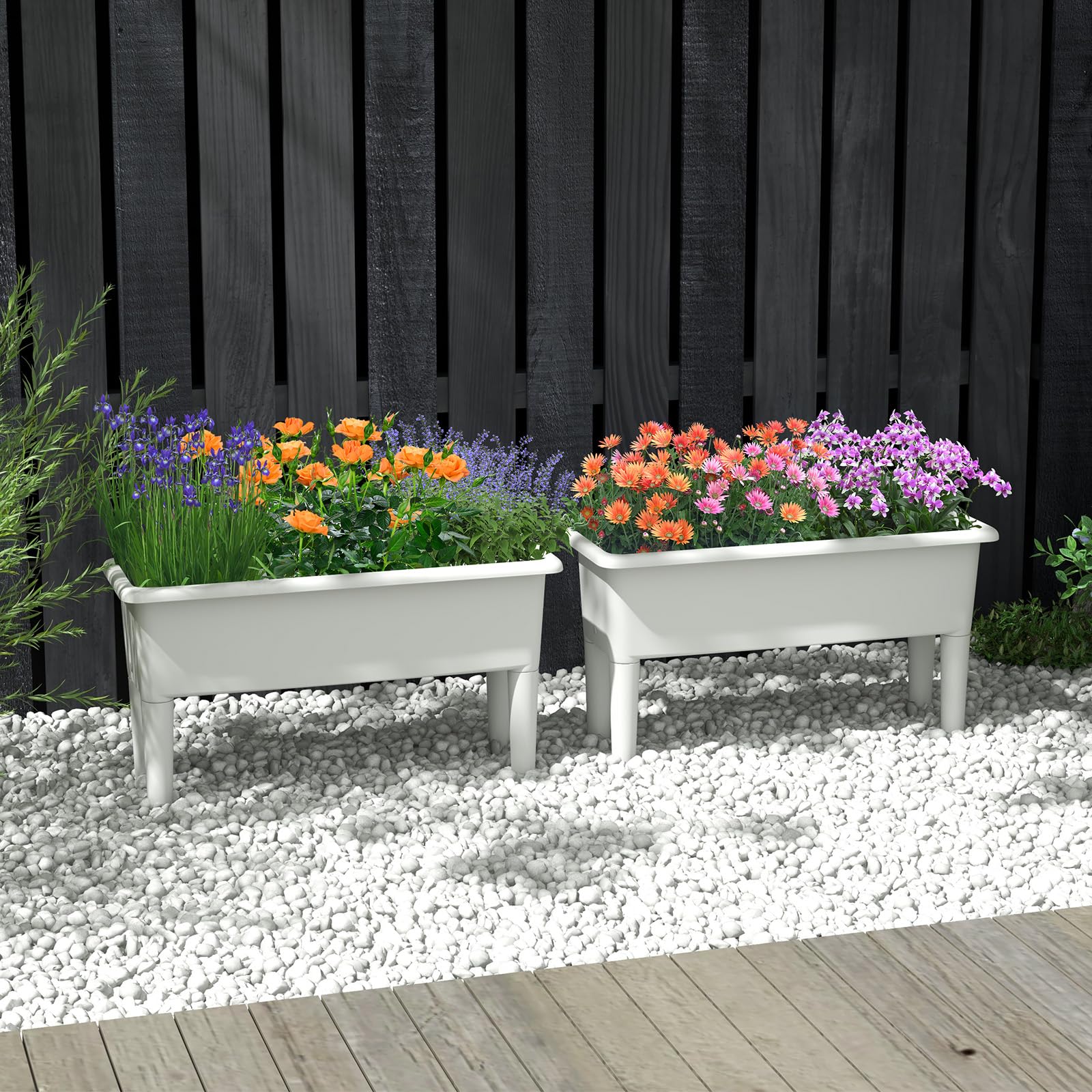 HOMASIS Set di 2 Orto Rialzato da Esterno, Vaso Rettangolare in PP da 29L con Gambe Rimovibili e Foro di Drenaggio, Fioriere Ideale per Balcone, Giardino, 80 x 30 x 40 cm (Grigio)