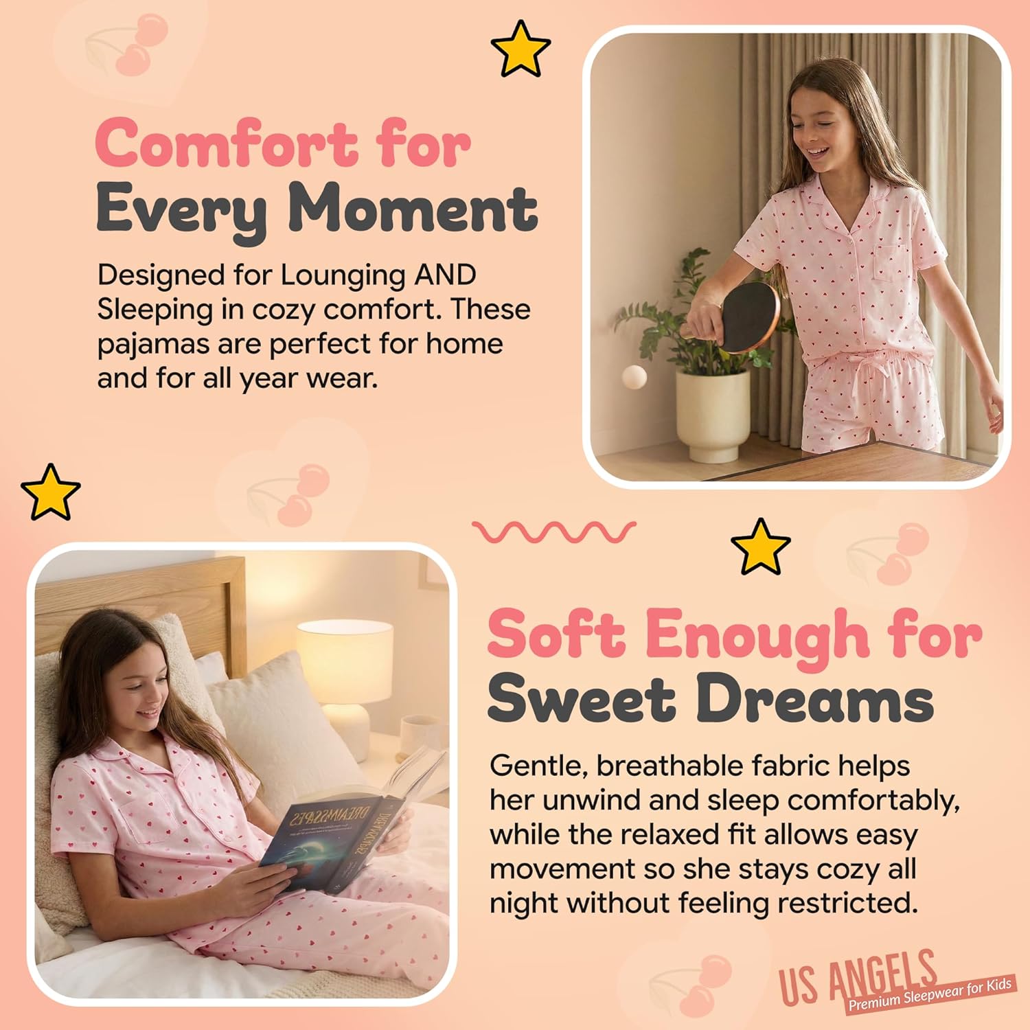 US Angels Girls Ultra Soft Button Down Pajamas, 3 Piece Pajama Set, pjs for teen girl, Size 7-16 - Image 4