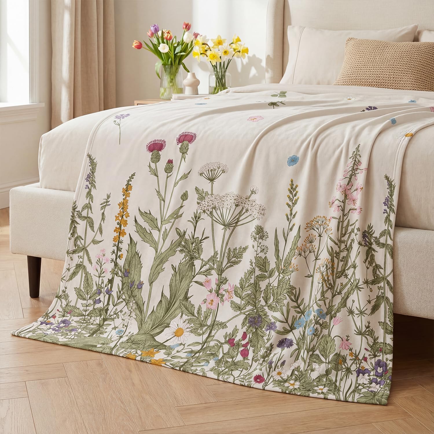 Horaldaily Spring Summer Flannel Blanket Throw, Wildflower Painting Fleece Soft Fuzzy Plush Cozy Fleece Blankets for Couch Sofa Bed Lounging, Ideal Gifts for Kids Adults Self, 50x60 - Image 4