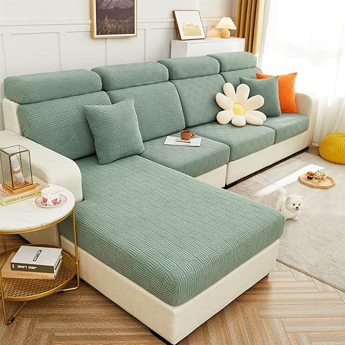 MIFXIN Funda de sofá elástica para sofá, funda de cojín de jacquard resistente al desgaste, elástica en forma de L, protector de muebles (verde,