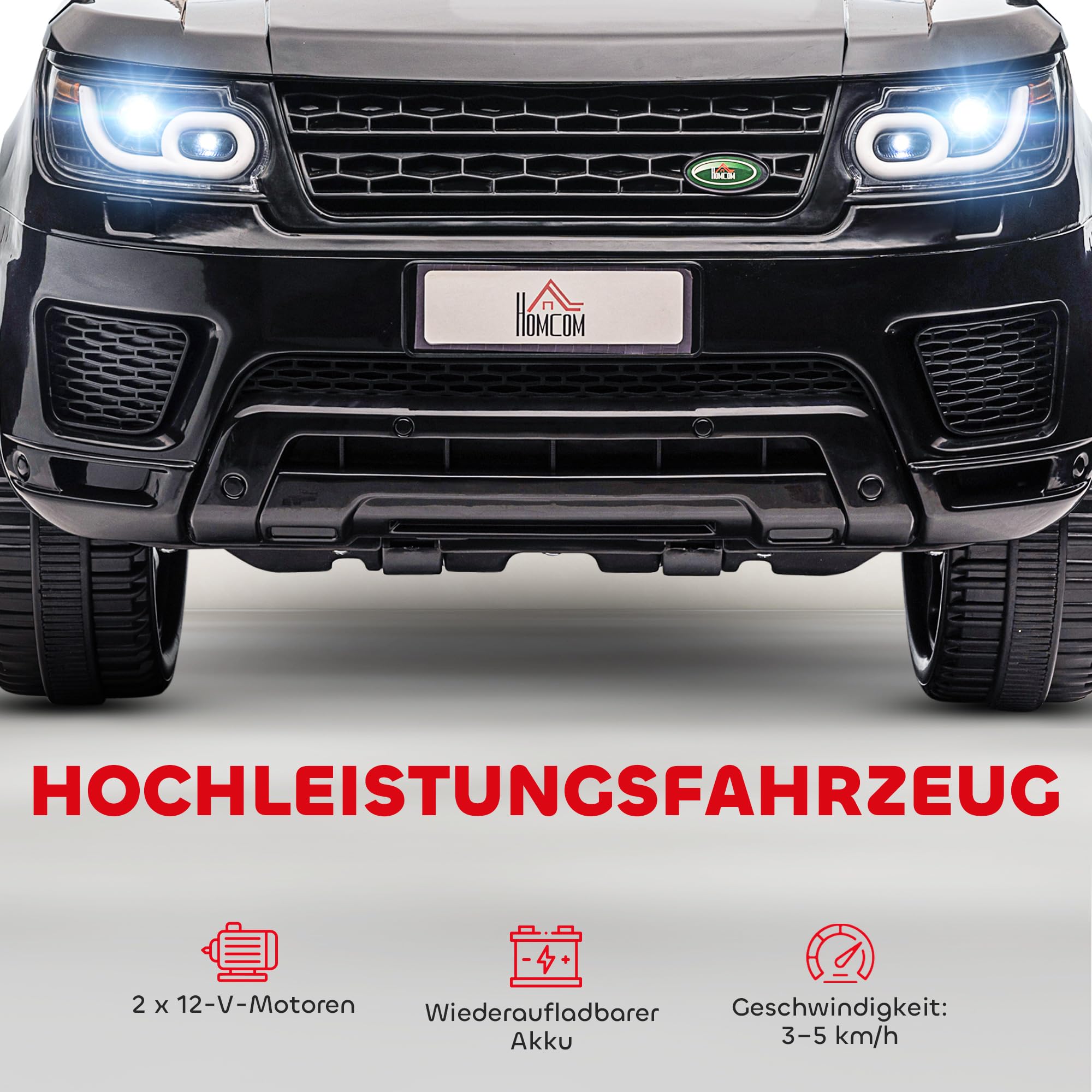 HOMCOM Kinder Elektroauto 12V mit 2,4 GHz Fernbedienung 2 Motor Schwarz | Kinderauto, Kinderfahrzeug mit Sanftstart, Hupe, Scheinwerfer, Elektrofahrzeug 5 km/h, für 3-5 Jahre Kinder
