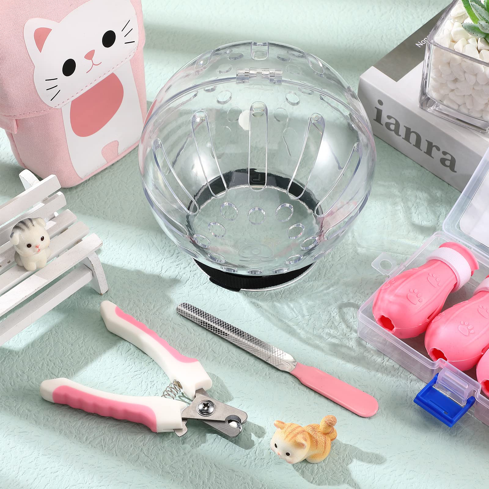 Muselière pour Chat avec Capuche réglable avec Couvre-Pattes, Coupe-Ongles, Brosse Anti-tiques, Outil Anti-Morsure, Anti-Morsure et Anti-Rayures, Bottes pour Chat, se Baigner, se raser