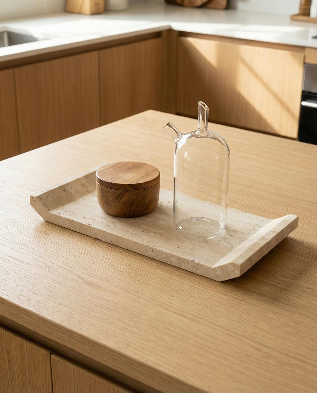 OOBOOB Natural Travertine Marble Tray, Double-Sided Bridge-Shaped Bathroom Tray, Perfume Tray, Multipurpose Perfume Organizer for Home Decor Enthusiasts