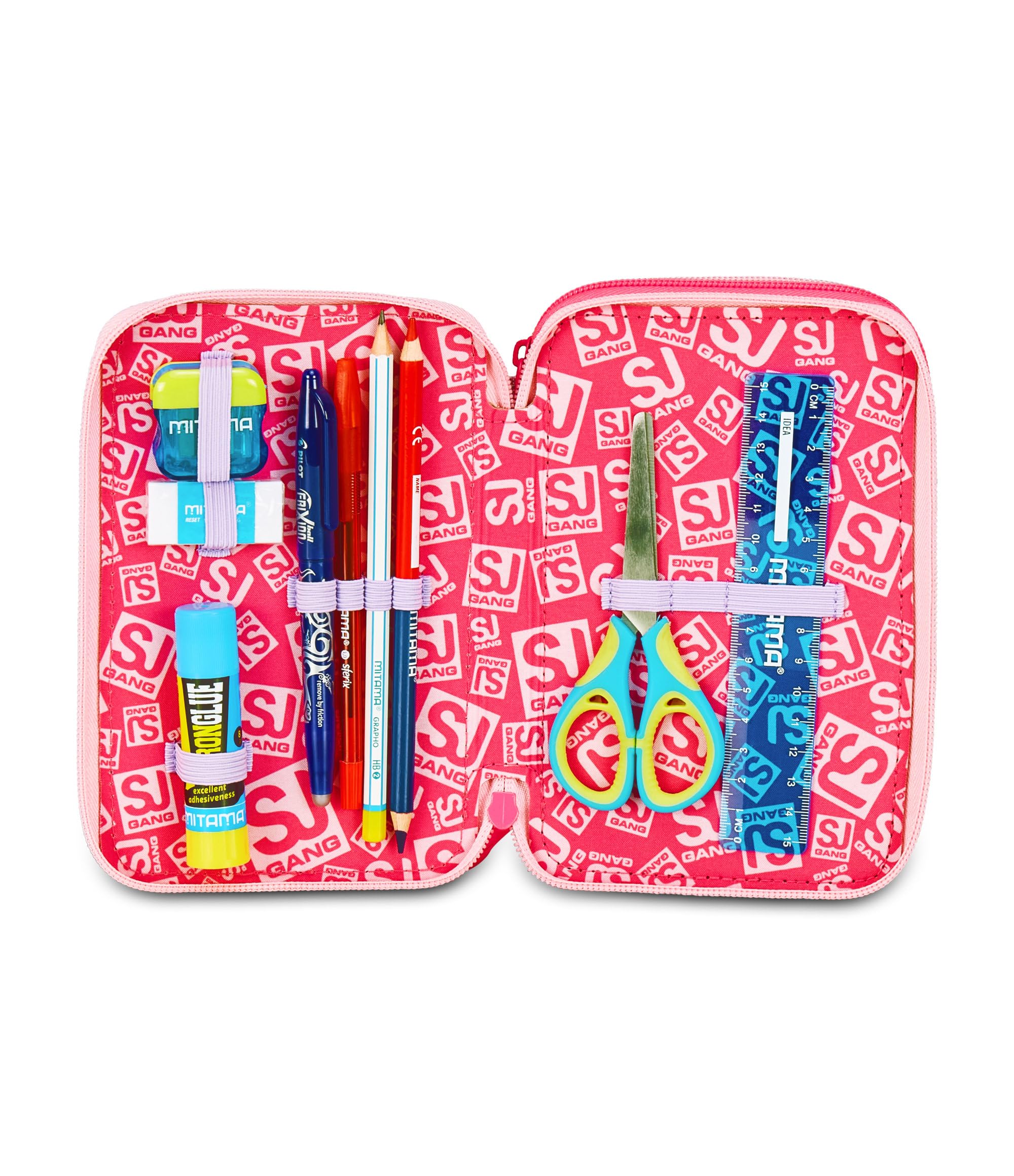 SJ GANG STYLE JAM GANG Astuccio Scuola 3 Zip Rosa Portapenne Triplo Scomparto