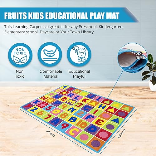 Miniatura 5 de LAMBZY Alfombra educativa para niños para sala de juegos, habitación de los niños, guardería, aula, bebés y niños pequeños, alfombra de juego