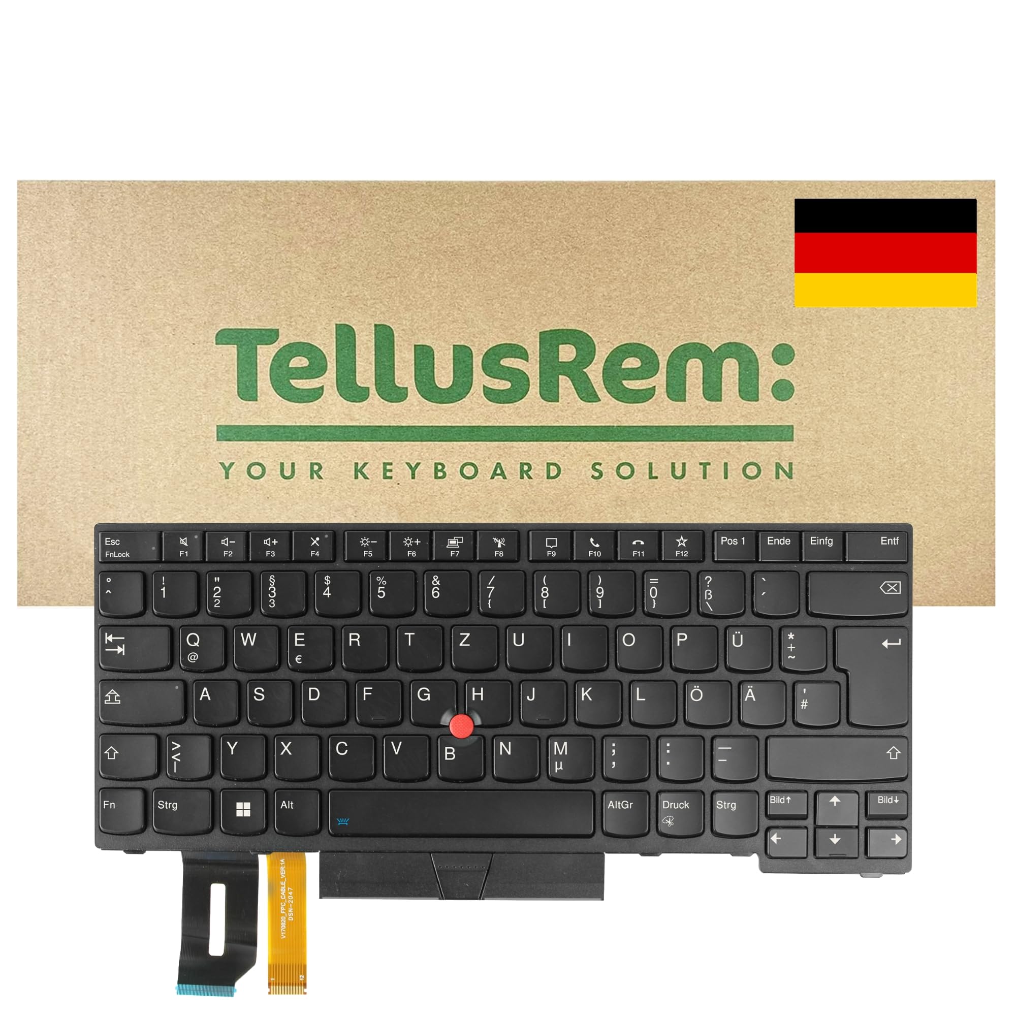 Ersatz-Tastatur kompatibel mit Lenovo ThinkPad T14 Gen 1, T14 Gen 2 / P14s Gen 1, P14s Gen 2 - Deutsches QWERTZ-Layout, beleuchtet, TrackPoint, schwarz